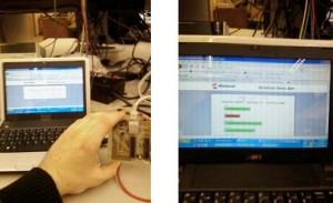 Our final project, connected to a wireless router and being controlled via a PC. We later connected several iPhones to it concurrently and it worked flawlessly.